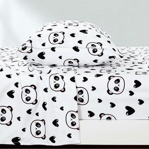 Amazon Panda and Heart Print Bedding Set - White and Black